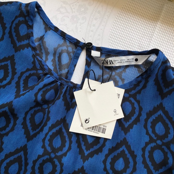 Zara The Sadie Dress Blue/Black Floral Women’s Juniors Size L Chiffon Flare& Fit - Picture 13 of 16